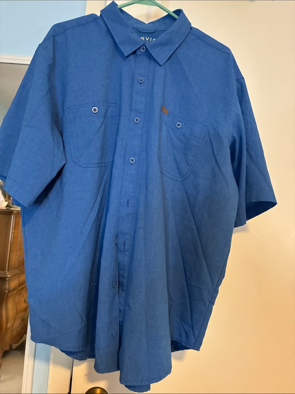 Orvis XXL Men's Short-Sleeve Button-Down Shirt in Royal Blue